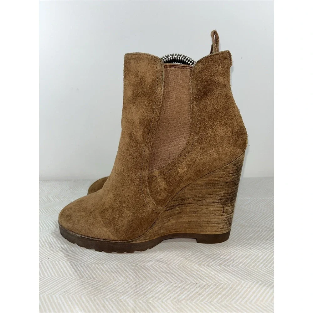 Michael Kors Womens 8.5 M The Chelsea Brown Suede Leather Casual Wedge Boot Heel